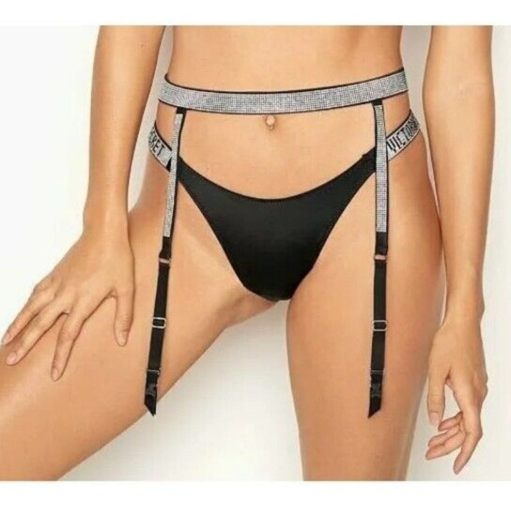 VICTORIAS SECRET VERY SEXY SHINE STRAP GARTER BELT RHINESTONE BLING Size M/L